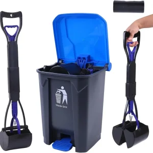 Pooper Scooper 2 Pack with 20 Litre Step Dog Poop Trash Can, 28" Long Handle Dog Poop Scoopers for Large Small Dogs Heavy Duty,